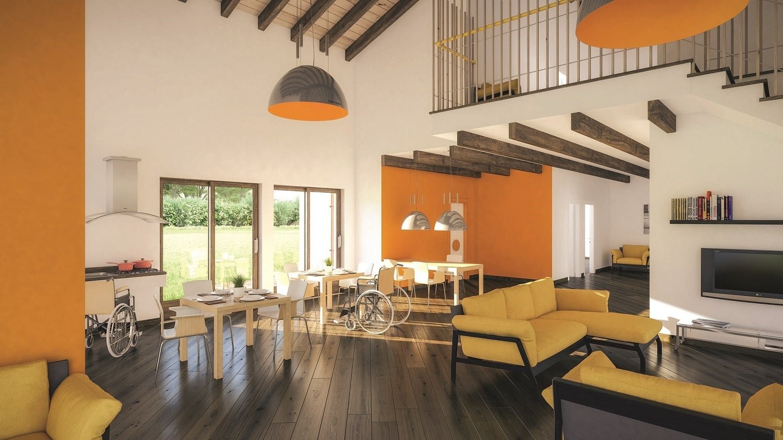 Render interno di progetto del Villaggio Alzheimer di Casorate Sempione (VA)