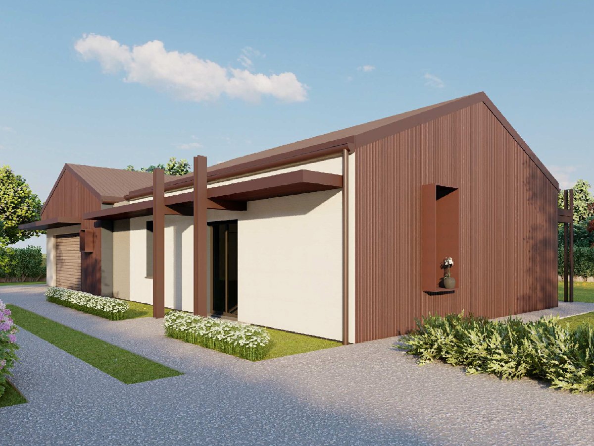 Render di una villa in legno